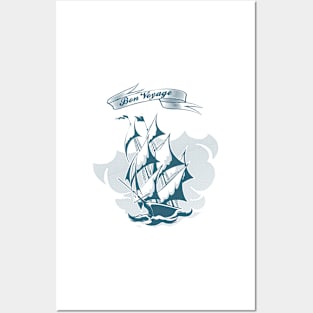 Sail Ship Emblem in Retro style Posters and Art